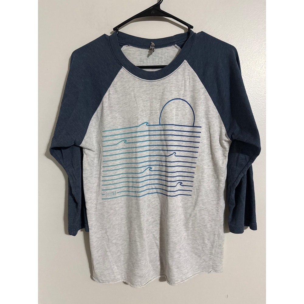 Ohana Steamboat Springs Colorado Raglan Baseball Tee Gray Navy Blue Small